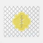 Chic White Grey Quatrefoil Geel Monogramnaam Fleece Deken (Voorkant (Horizontaal))