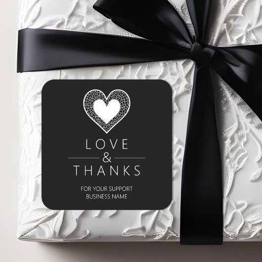 Chic White Heart Lace Effect Love & Thanks Support Vierkante Sticker