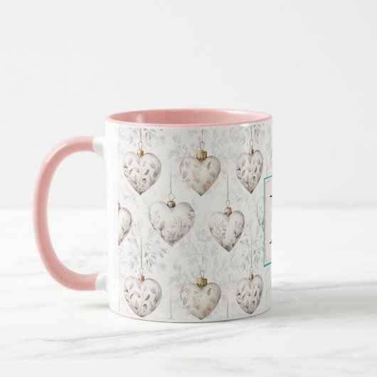 Chic White Heart Ornaments Monogram Mok (Links)