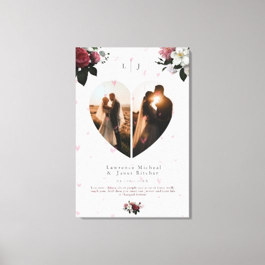 Chic White Heart Shaped Photo collage for Couple Canvas Afdruk (Voorkant)