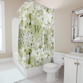 Chic White Hydrangea Sage Green Monogram Douchegordijn (In situ)