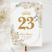 Chic White Ivory Floral Quinceanera Table Number Kaart