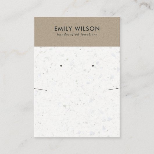 CHIC WHITE KRAFT TERRAZZO KETTING EARRING DISPLAY VISITEKAARTJE (Voorkant)