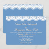 Chic White Lace en Dusty Blue Wedding Kaart (Voorkant / Achterkant)