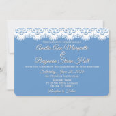 Chic White Lace en Dusty Blue Wedding Kaart (Voorkant)