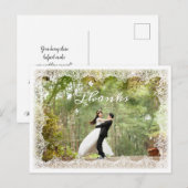 Chic White Lace Trimmed Wedding Photo Bedankt Briefkaart (Voorkant / Achterkant)