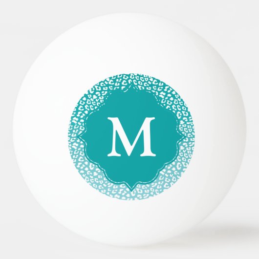 Chic White Leopard Spots on Turquoise Monogram Pingpongbal (Voorkant)