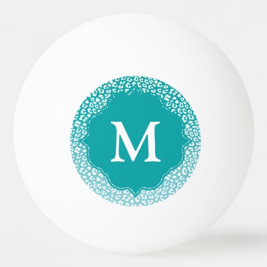 Chic White Leopard Spots on Turquoise Monogram Pingpongbal (Achterkant)