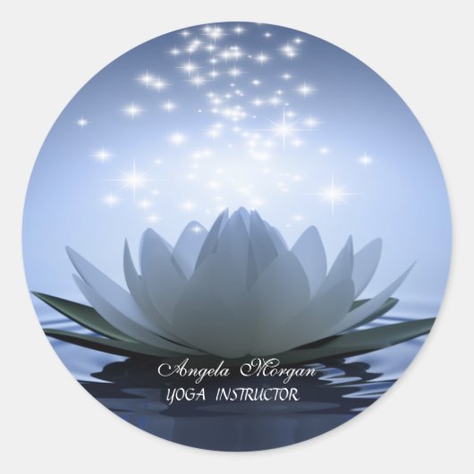 Chic White Lotus Blue Ronde Sticker (Voorkant)