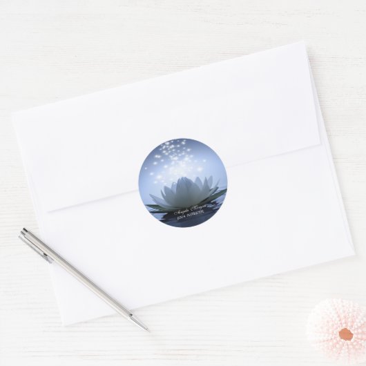 Chic White Lotus Blue Ronde Sticker (Envelop)