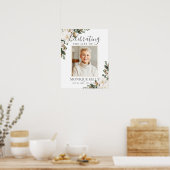 Chic White Magnolia Floral Foto Funeral Memorial Poster (Keuken)