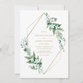 Chic White Magnolia Floral Greenery Gold Wedding Kaart (Voorkant)