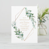 Chic White Magnolia Floral Greenery Gold Wedding Kaart (Staand voorkant)