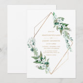 Chic White Magnolia Floral Greenery Gold Wedding Kaart (Voorkant / Achterkant)