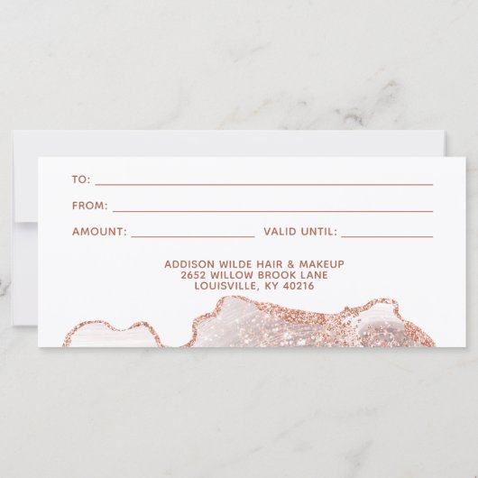 Chic White Marble Agate Roos Gold Cadeaubon (Achterkant)