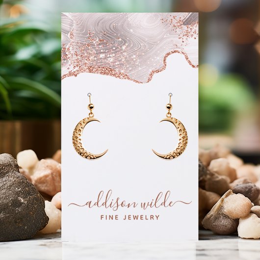 Chic White Marble Agate Roos Gold Earning Display Visitekaartje