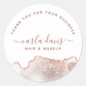 Chic White marble Agate Roos Gold Glitter Bedankt Ronde Sticker (Voorkant)