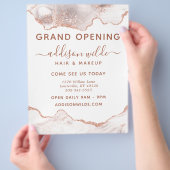 Chic White Marble Agate Roos Gold Glitter Business Flyer (Hand)