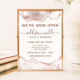 Chic White Marble Agate Roos Gold Glitter Business Poster