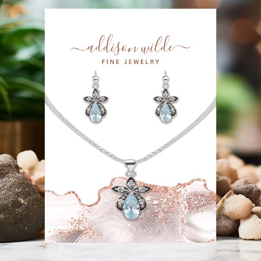 Chic White Marble Agate Roos Gold Glitter Jewelry Visitekaartje