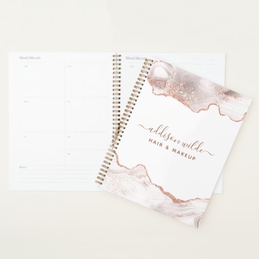 Chic White Marble Agate Roos Gold Glitter Planner (Display)