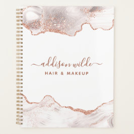 Chic White Marble Agate Roos Gold Glitter Planner