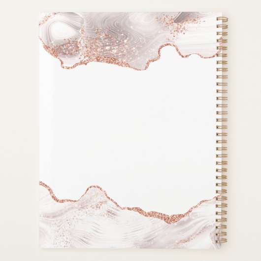 Chic White Marble Agate Roos Gold Glitter Planner (Achterkant)