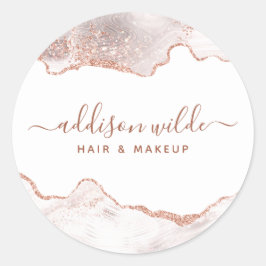 Chic White Marble Agate Roos Gold Glitter Ronde Sticker