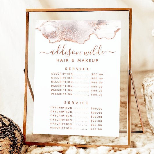 Chic White Marble Agate Roos Gold Service Prijs Menu