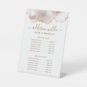 Chic White Marble Agate Roos Gold Service Prijs Reclamebord Met Voetstuk (Voorkant)