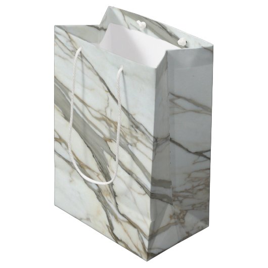 Chic white marble, granite texture medium cadeauzakje (Voorkant Gekanteld)