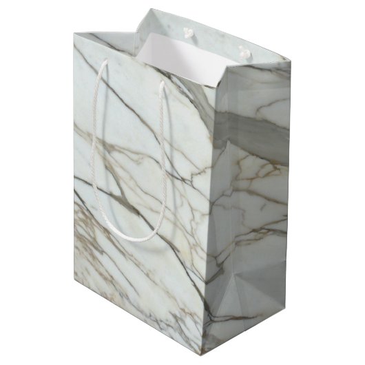 Chic white marble, granite texture medium cadeauzakje (Achterkant Gekanteld)