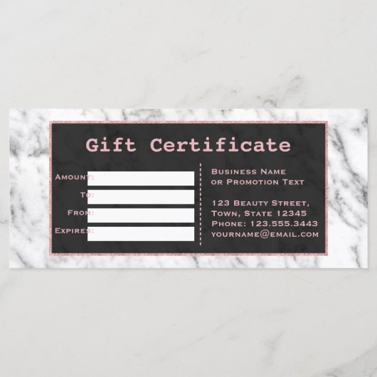 Chic White Marble Roos Gold Cadeaubon (Achterkant)