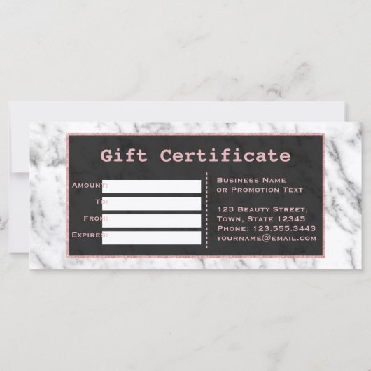 Chic White Marble Roos Gold Cadeaubon (Achterkant)