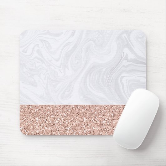 Chic White Marble Roos Gold Glitter Elegant Muismat (Met muis)