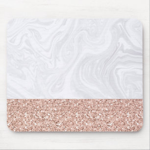 Chic White Marble Roos Gold Glitter Elegant Muismat