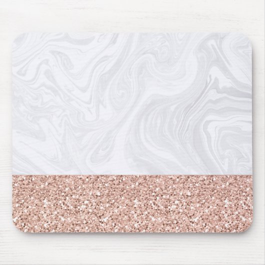 Chic White Marble Roos Gold Glitter Elegant Muismat (Voorkant)