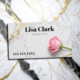 Chic White Marble Rose Gold Makeup Artist Beauty Visitekaartje