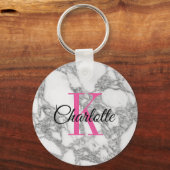 Chic white marble stone aangepaste monogram sleute sleutelhanger (Voorkant)