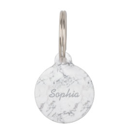 Chic White Marble Texture Kijk & Custom Pet Name Huisdierpenning