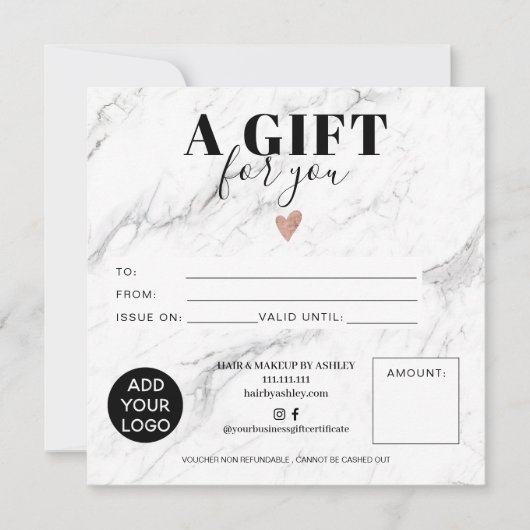 Chic white marble vierkant gift logo (Voorkant)