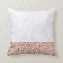 Chic White Marmer met Roze Faux Roos Gold Glitter Kussen