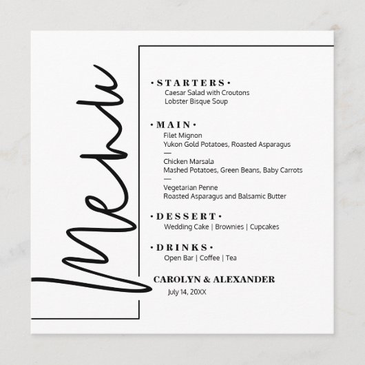 Chic White Menu (Voorkant)