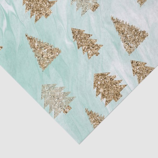Chic White Mint Gold Glitter Kerstbomen Tissuepapier (Detail)