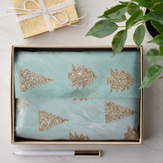 Chic White Mint Gold Glitter Kerstbomen Tissuepapier (Geschenk)
