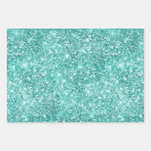 Chic White Mint Kerstbomen Glitter Inpakpapier Vel (Voorkant 2)