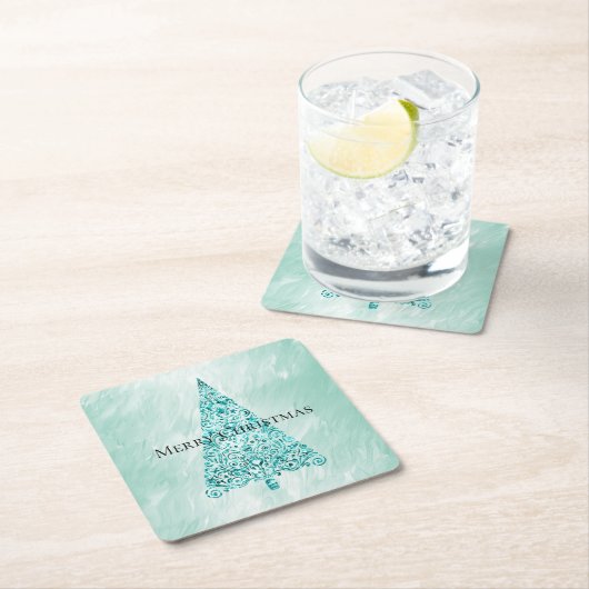 Chic White Mint Kerstboom Glitter Kartonnen Onderzetters (Insitu)