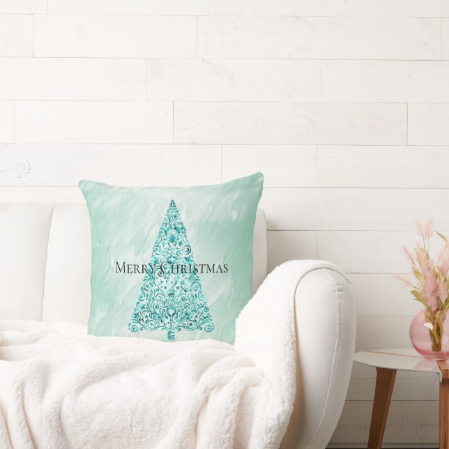 Chic White Mint Kerstboom Glitter Kussen (Bank)