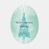 Chic White Mint Kerstboom Glitter Metalen Ornament (Voorkant links)
