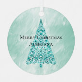 Chic White Mint Kerstboom Glitter Metalen Ornament (Voorkant)